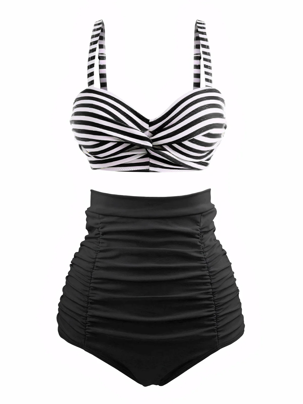 Marineblau 1940er Gestreiftes Colorblock Vintage Bikini Set - Image 3