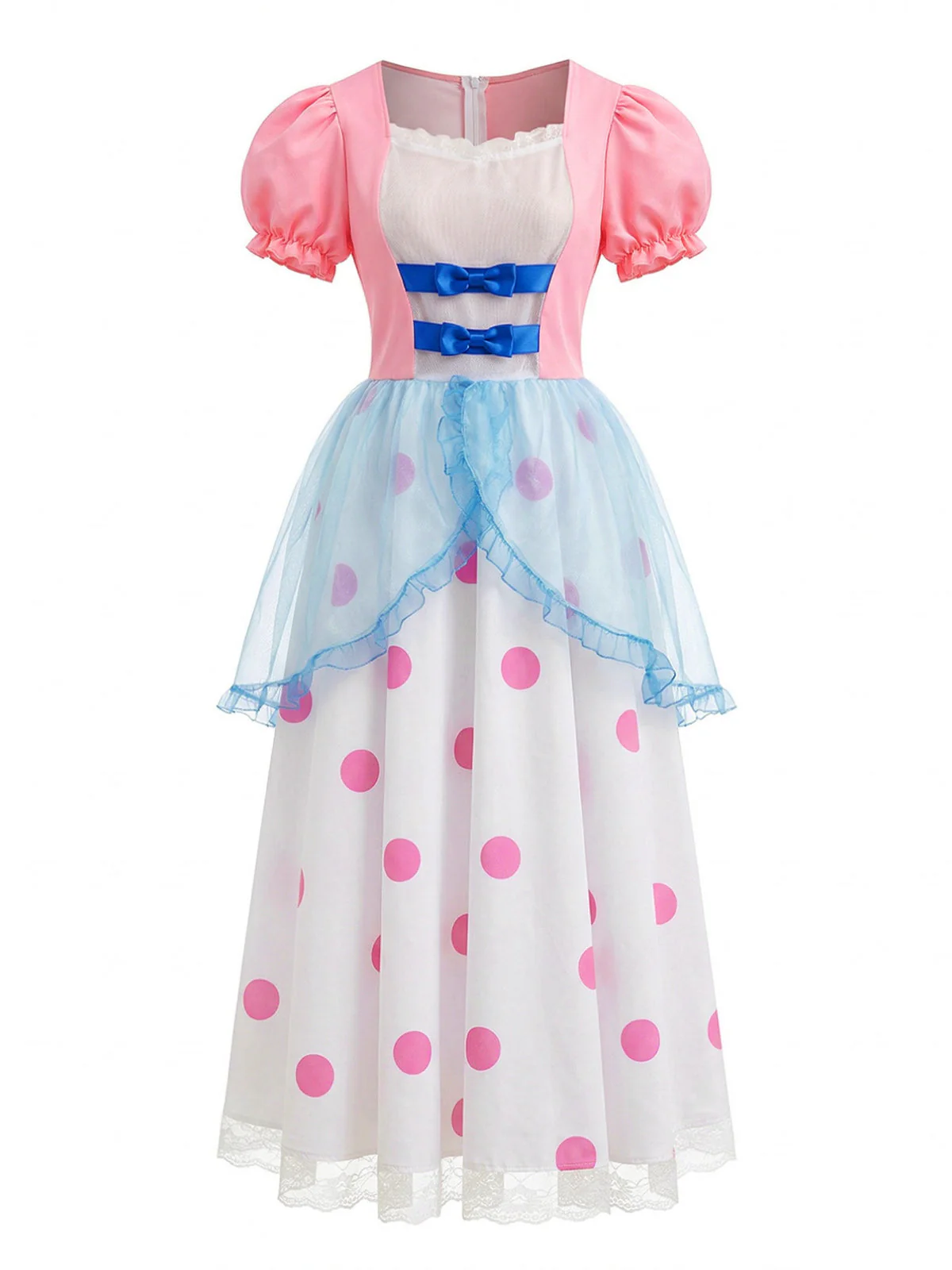 40er Kleid mit Puffärmeln und Polka-Dots, Bo-Peep-Cosplay-Stil in Rosa - Image 2