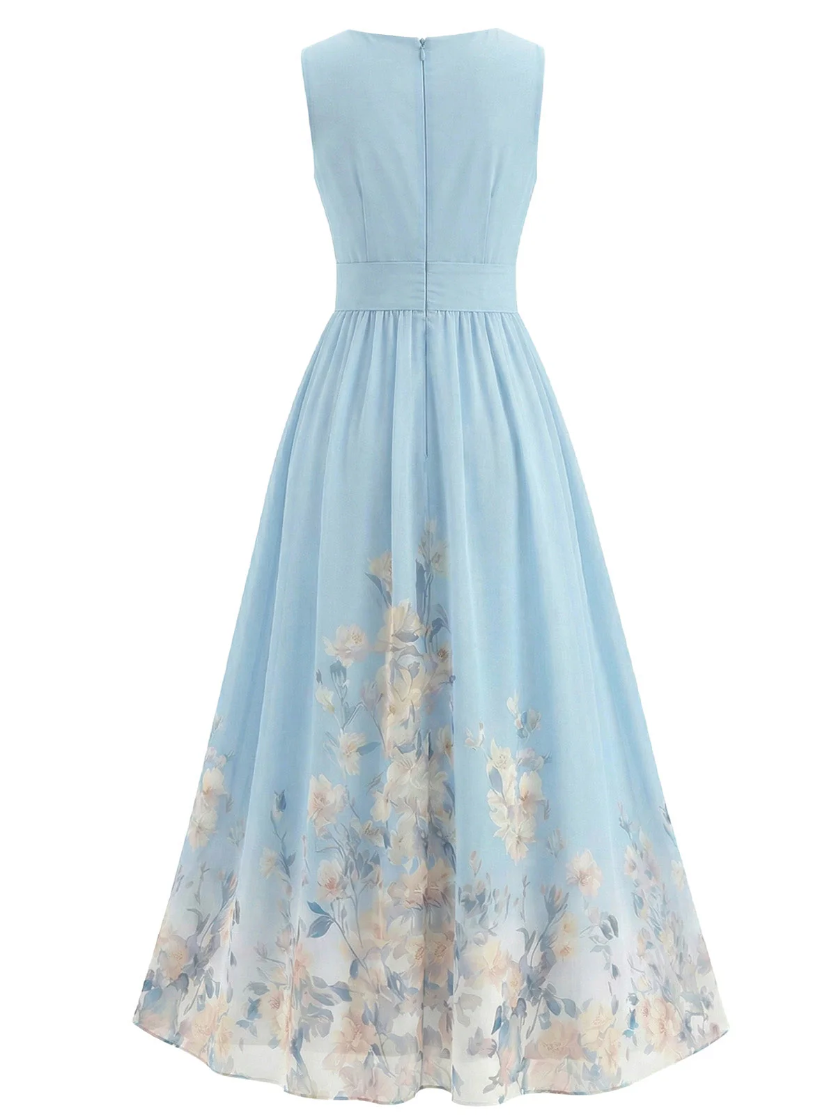 40er Midikleid mit V-Ausschnitt, Blumen und ärmellos - Image 2