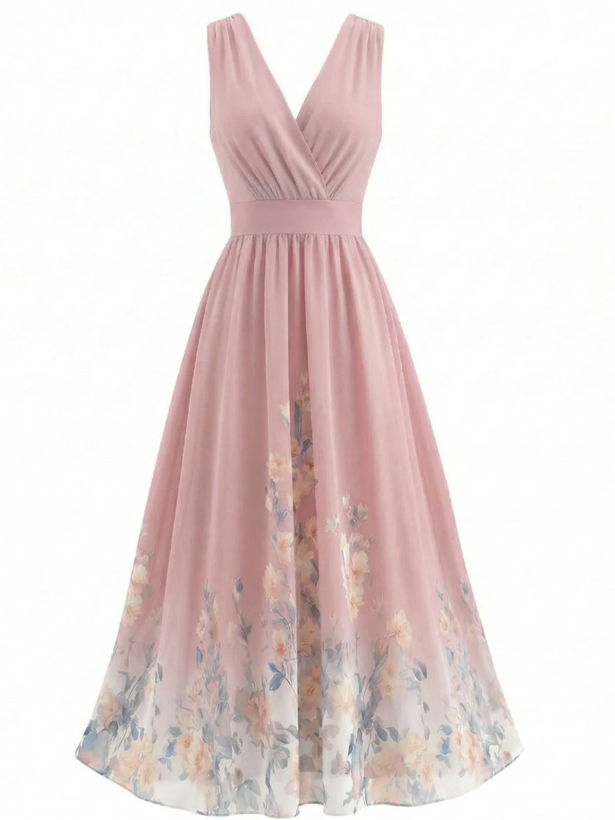 40er Midikleid mit V-Ausschnitt, Blumen und ärmellos - Image 5