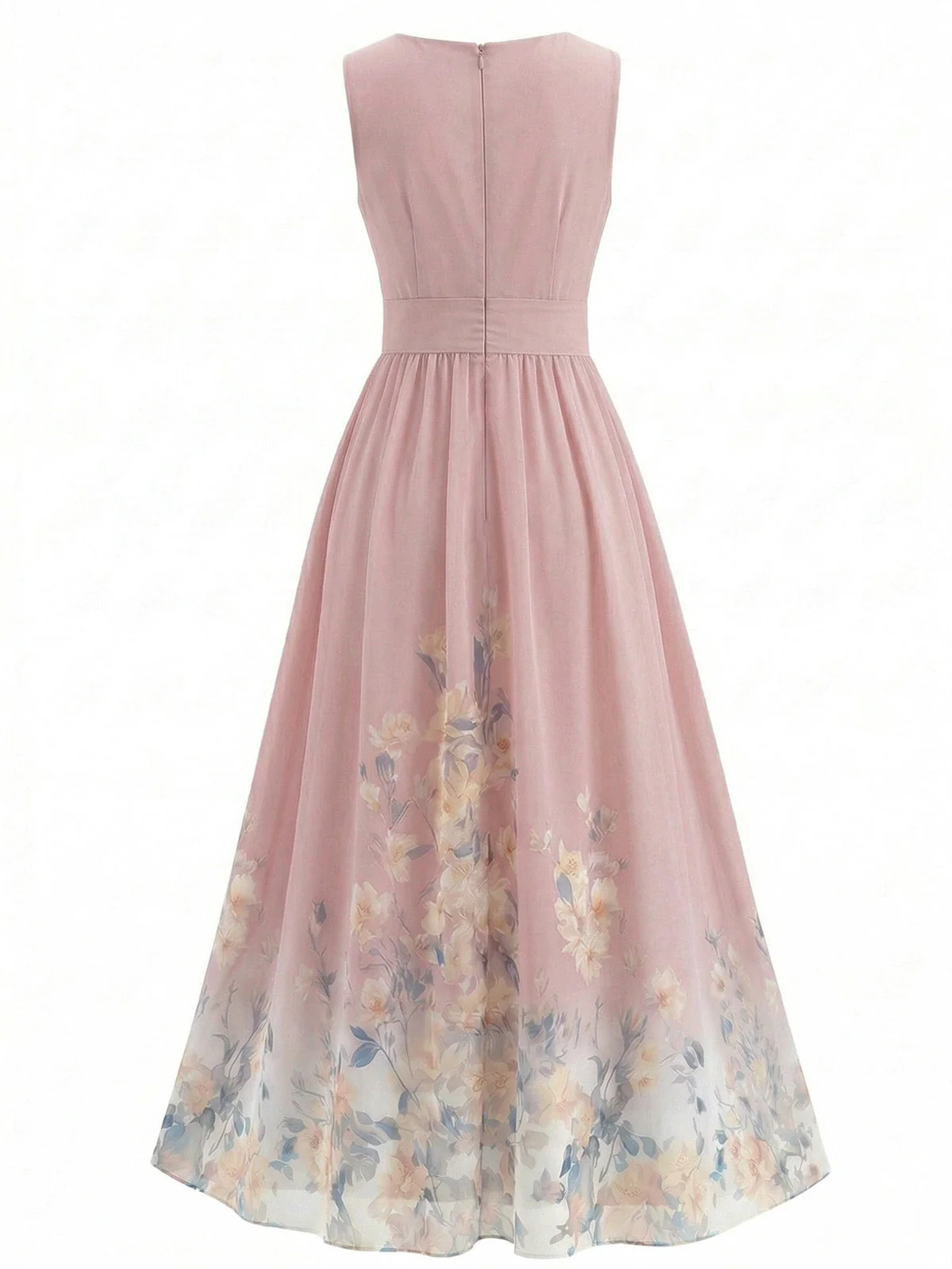 40er Midikleid mit V-Ausschnitt, Blumen und ärmellos - Image 6