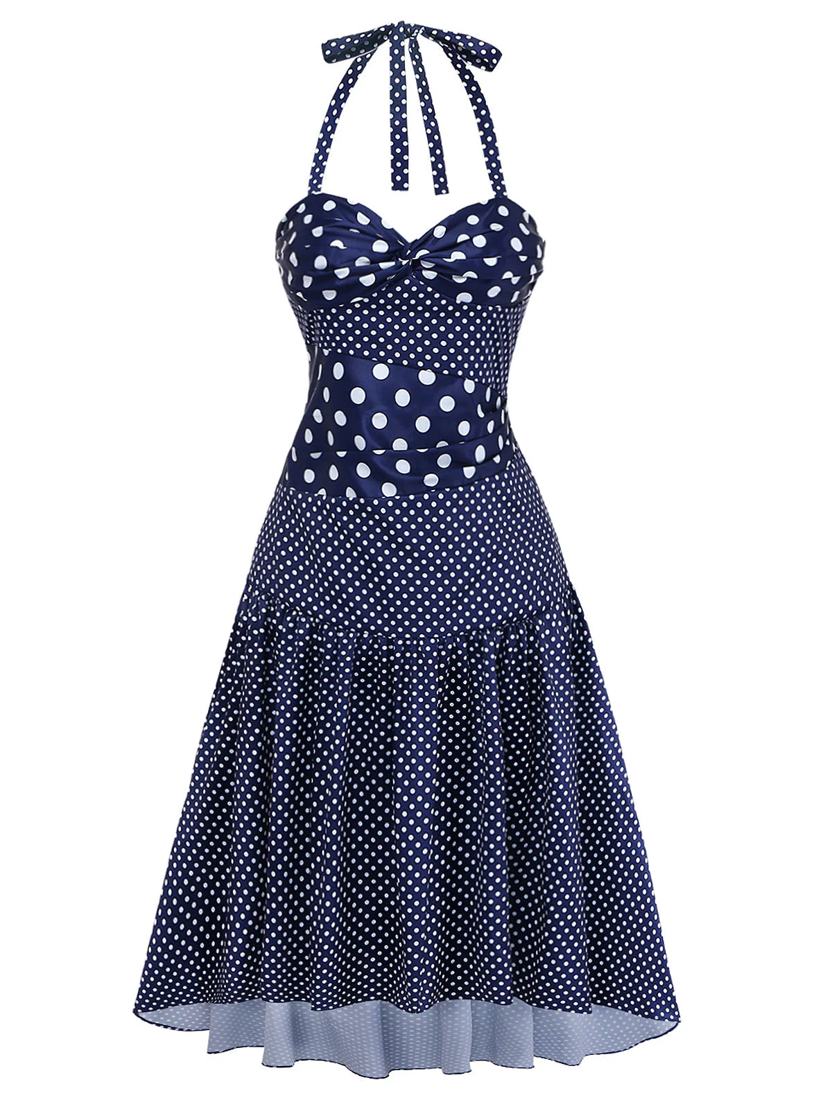 [Vorverkauf] 40er Plisséekleid mit Polka-Dots und asymmetrischem Saum - Image 2