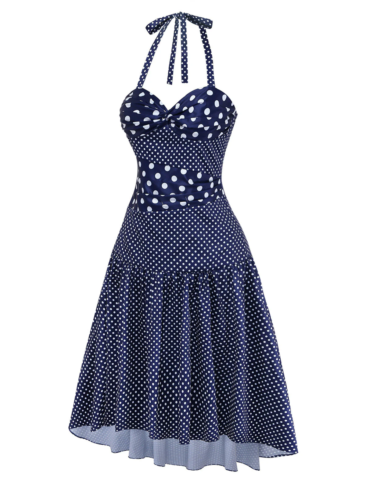 [Vorverkauf] 40er Plisséekleid mit Polka-Dots und asymmetrischem Saum - Image 3
