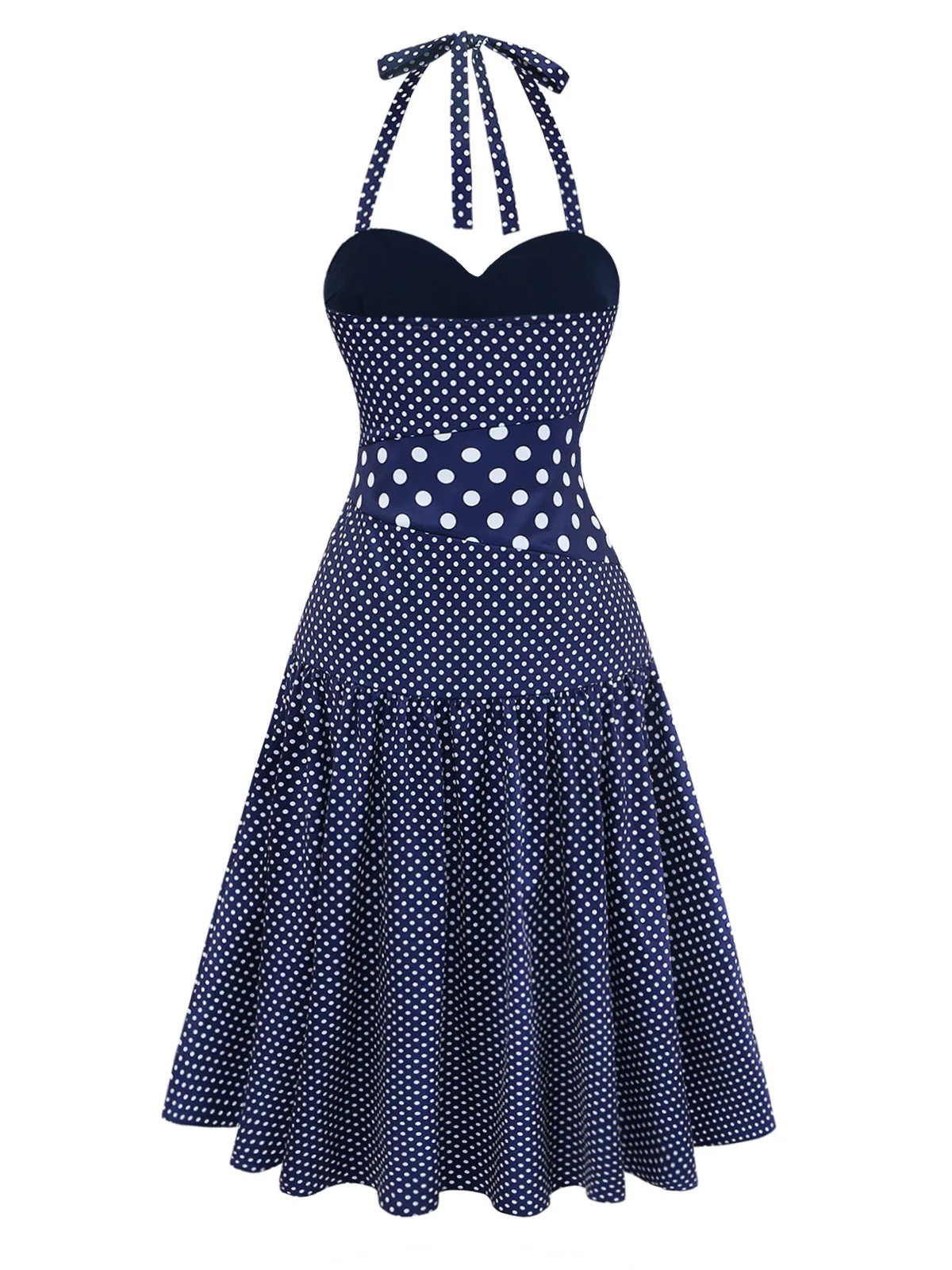 [Vorverkauf] 40er Plisséekleid mit Polka-Dots und asymmetrischem Saum - Image 4