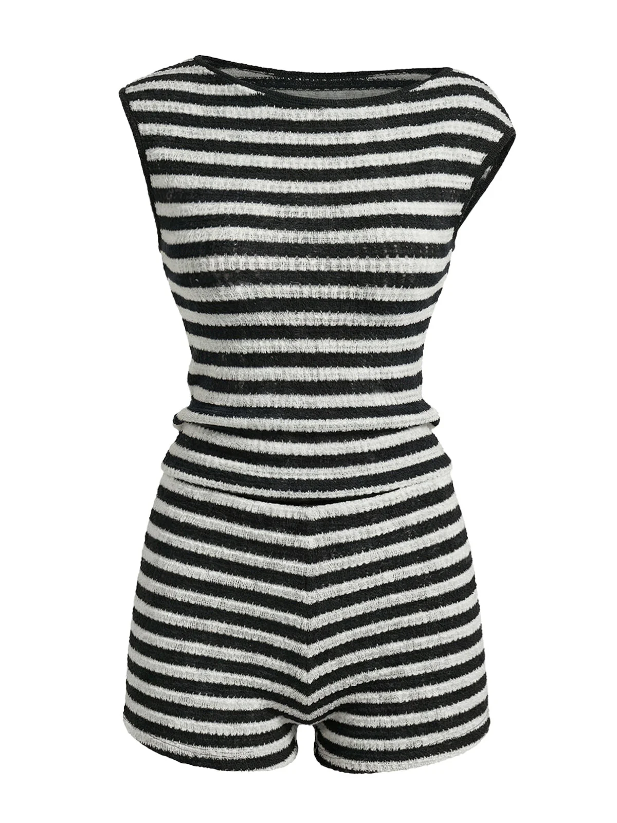 40er Set mit ärmellosem Top und Shorts mit hoher Taille, Streifen in Schwarz - Image 2
