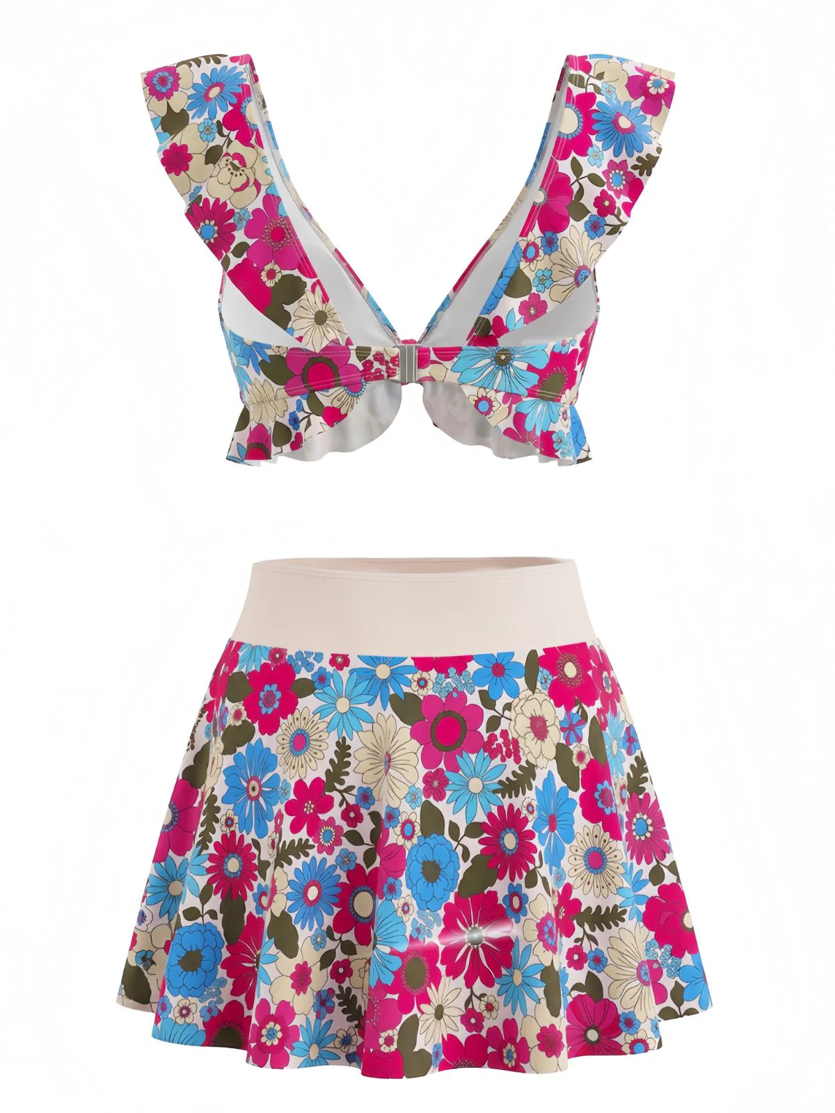 40er Tankini-Set mit Blumen-Print, Rüschen und Herzausschnitt in Mehrfarbig - Image 3