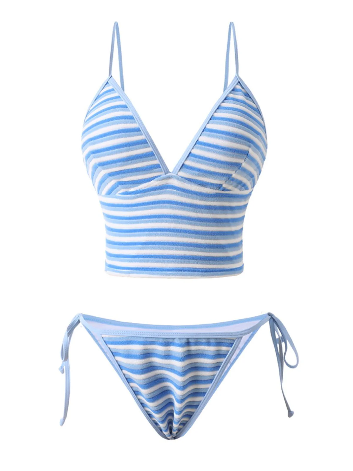 40er Tankini-Set mit Streifen und Seiten-Bindegürtel in Blau & Weiß - Image 2