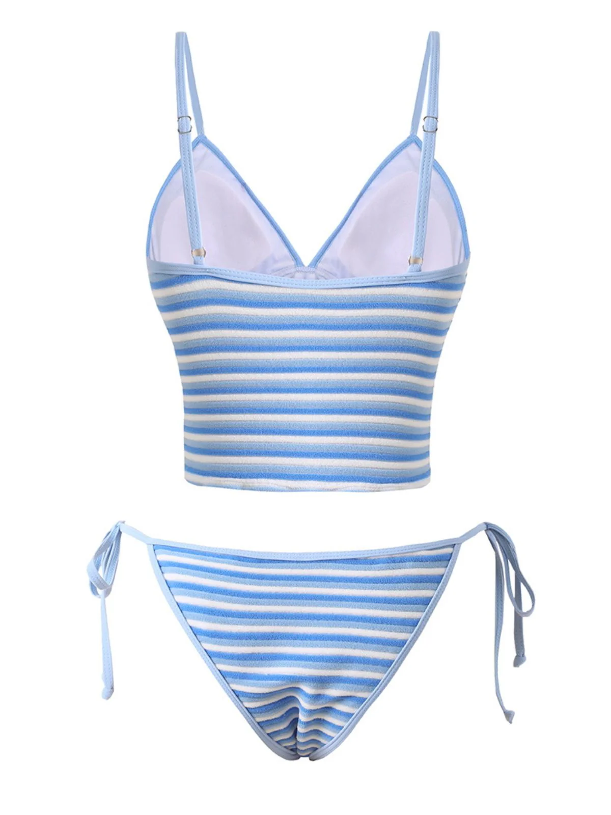 40er Tankini-Set mit Streifen und Seiten-Bindegürtel in Blau & Weiß - Image 3