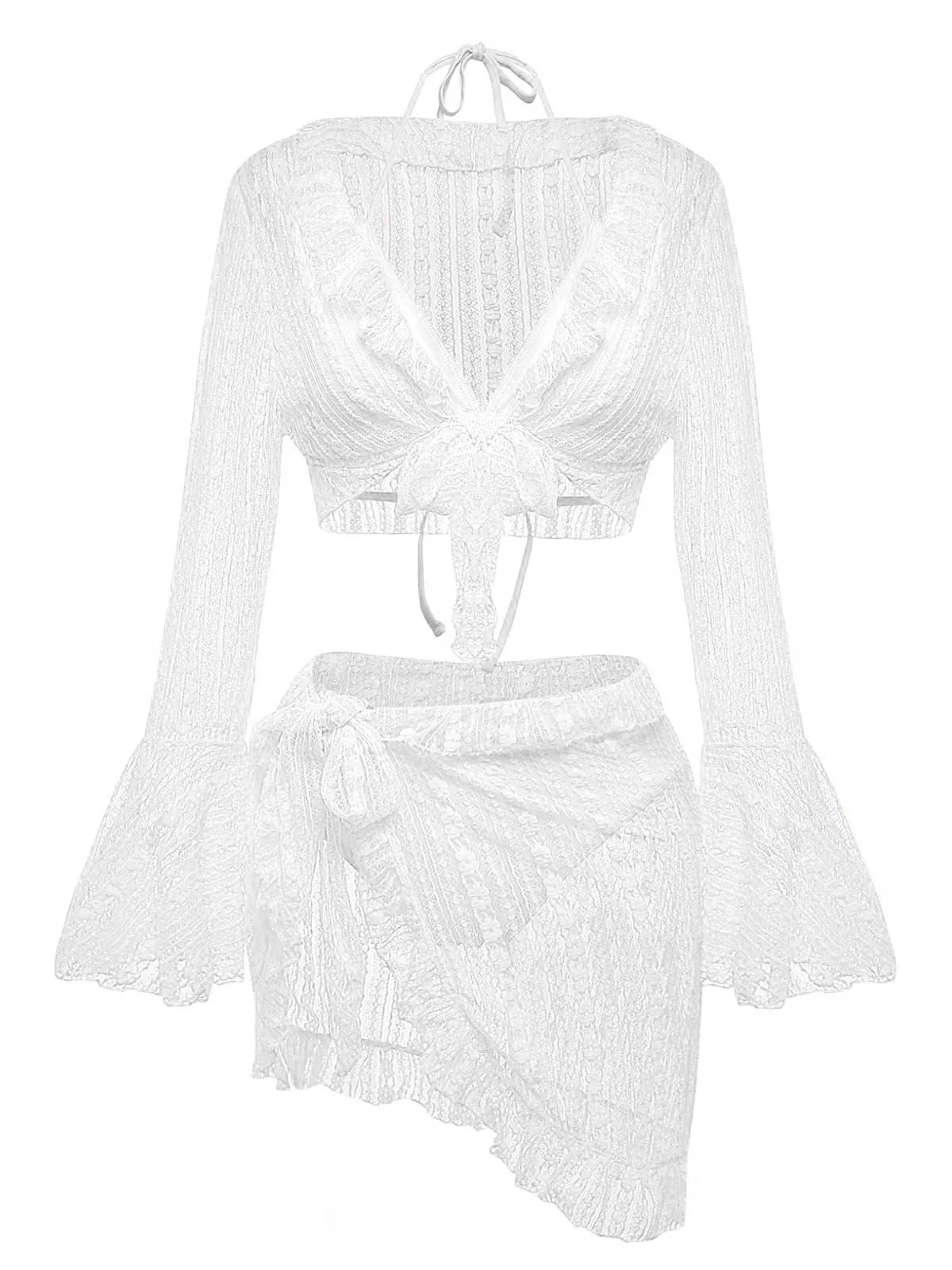 4PCS 1970er Halter Bikini Set & Transparent Glockenärmel Cover-Up - Image 10