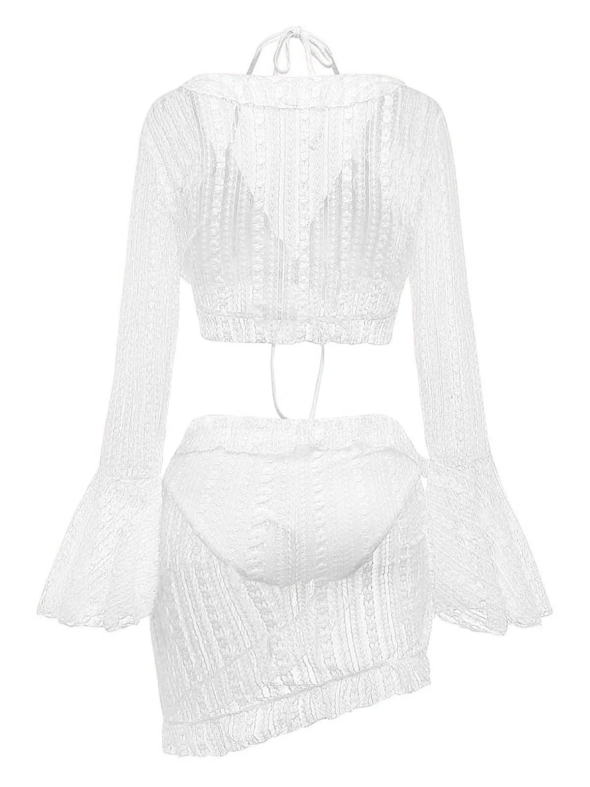 4PCS 1970er Halter Bikini Set & Transparent Glockenärmel Cover-Up - Image 11