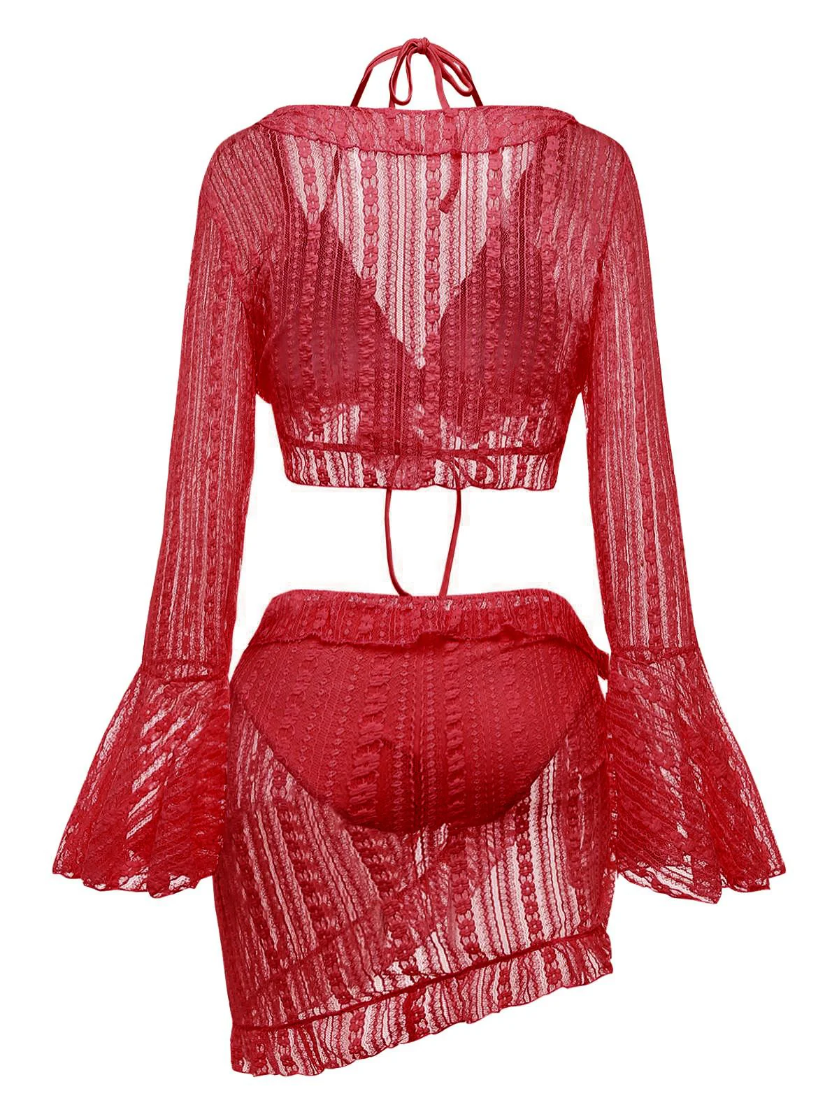 4PCS 1970er Halter Bikini Set & Transparent Glockenärmel Cover-Up - Image 13
