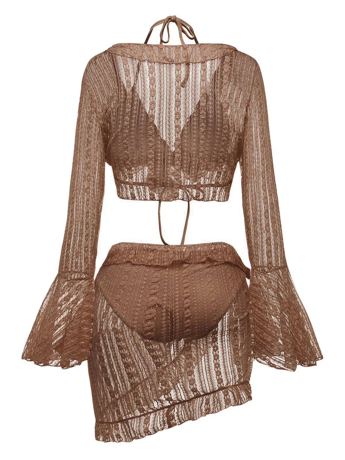 4PCS 1970er Halter Bikini Set & Transparent Glockenärmel Cover-Up - Image 15