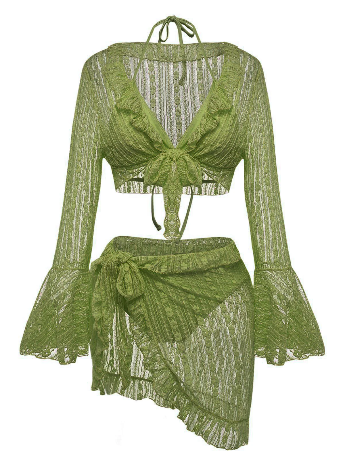 4PCS 1970er Halter Bikini Set & Transparent Glockenärmel Cover-Up - Image 16