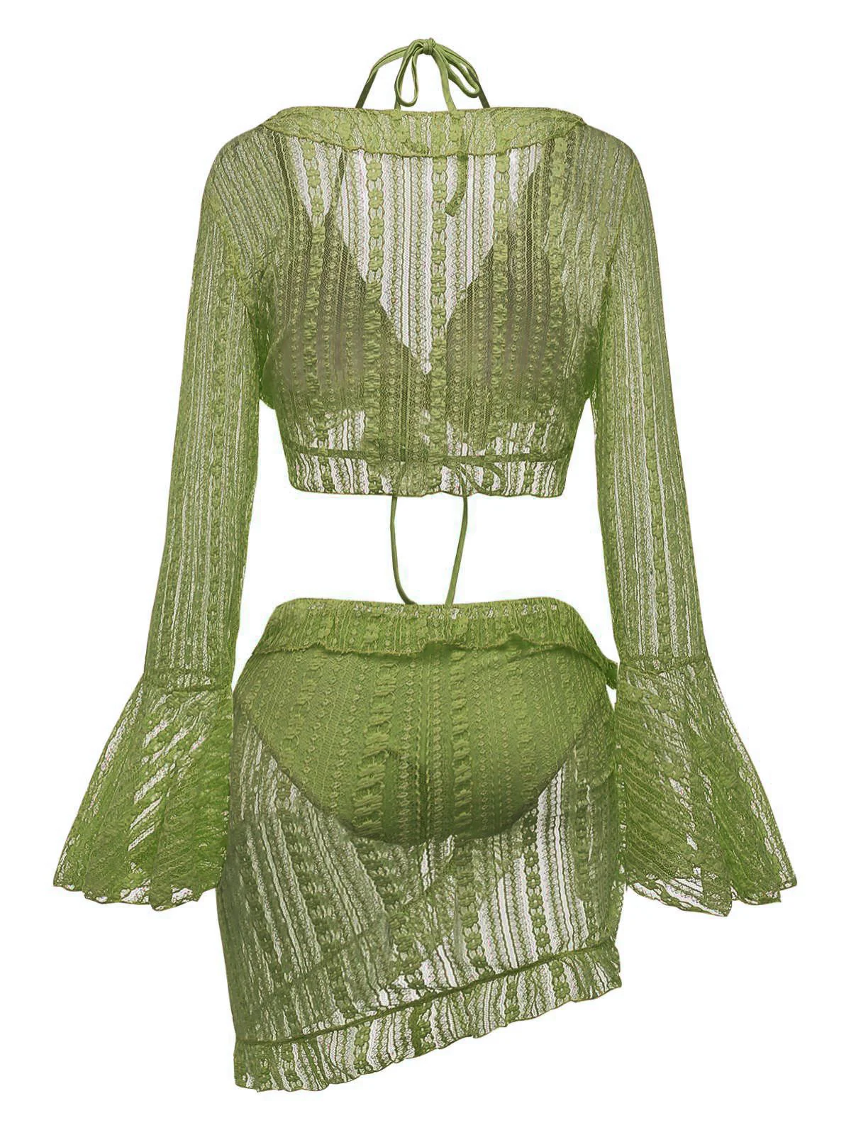 4PCS 1970er Halter Bikini Set & Transparent Glockenärmel Cover-Up - Image 17