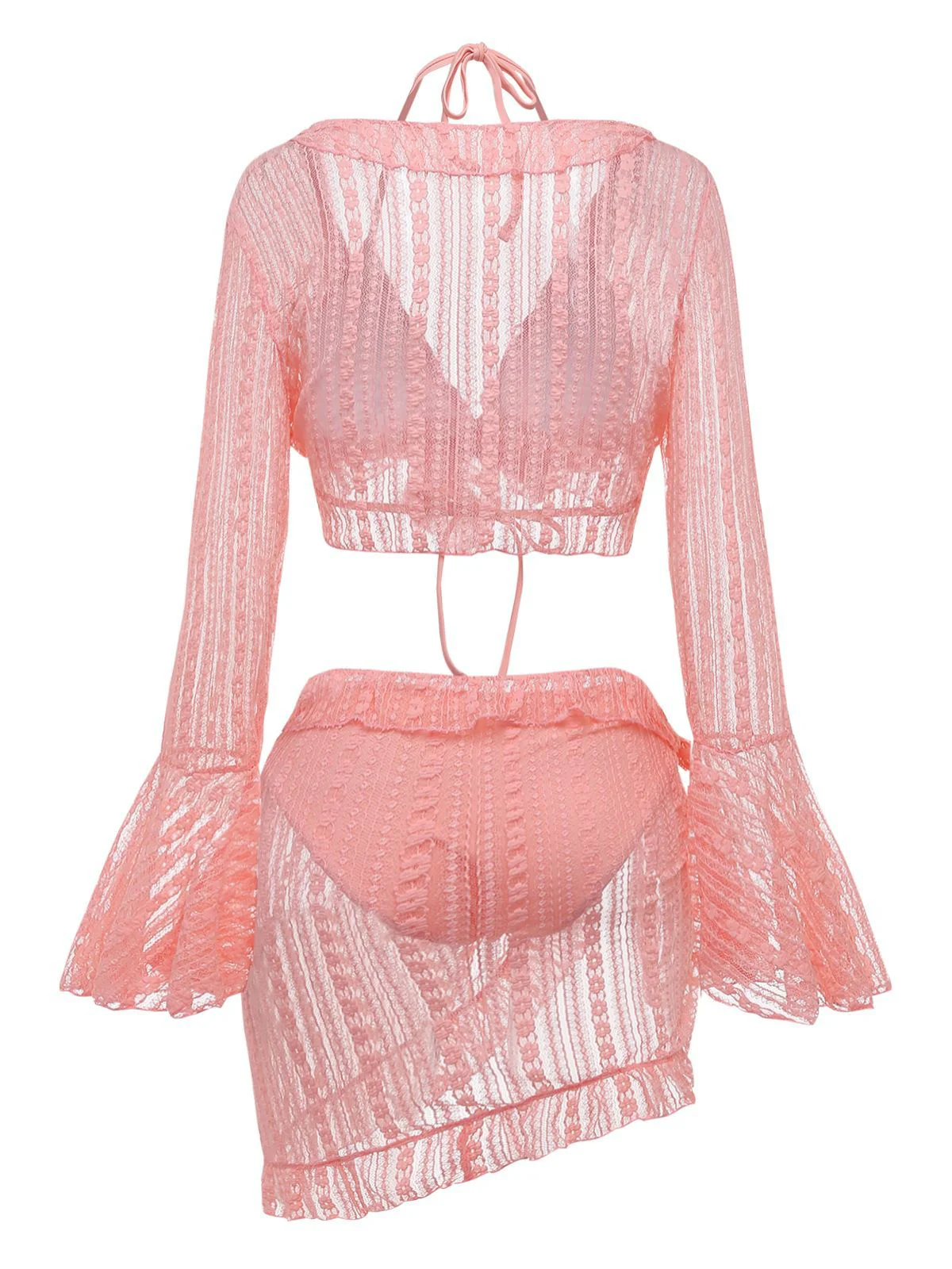 4PCS 1970er Halter Bikini Set & Transparent Glockenärmel Cover-Up - Image 3