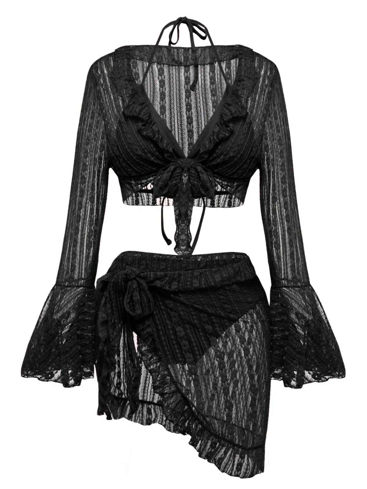 4PCS 1970er Halter Bikini Set & Transparent Glockenärmel Cover-Up - Image 8