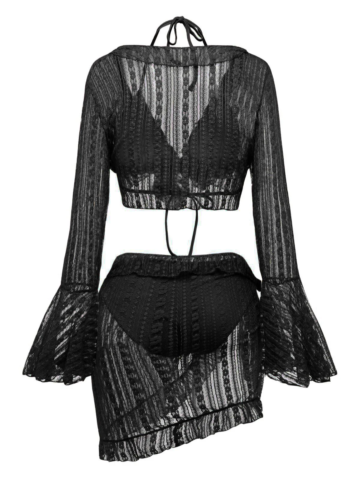 4PCS 1970er Halter Bikini Set & Transparent Glockenärmel Cover-Up - Image 9