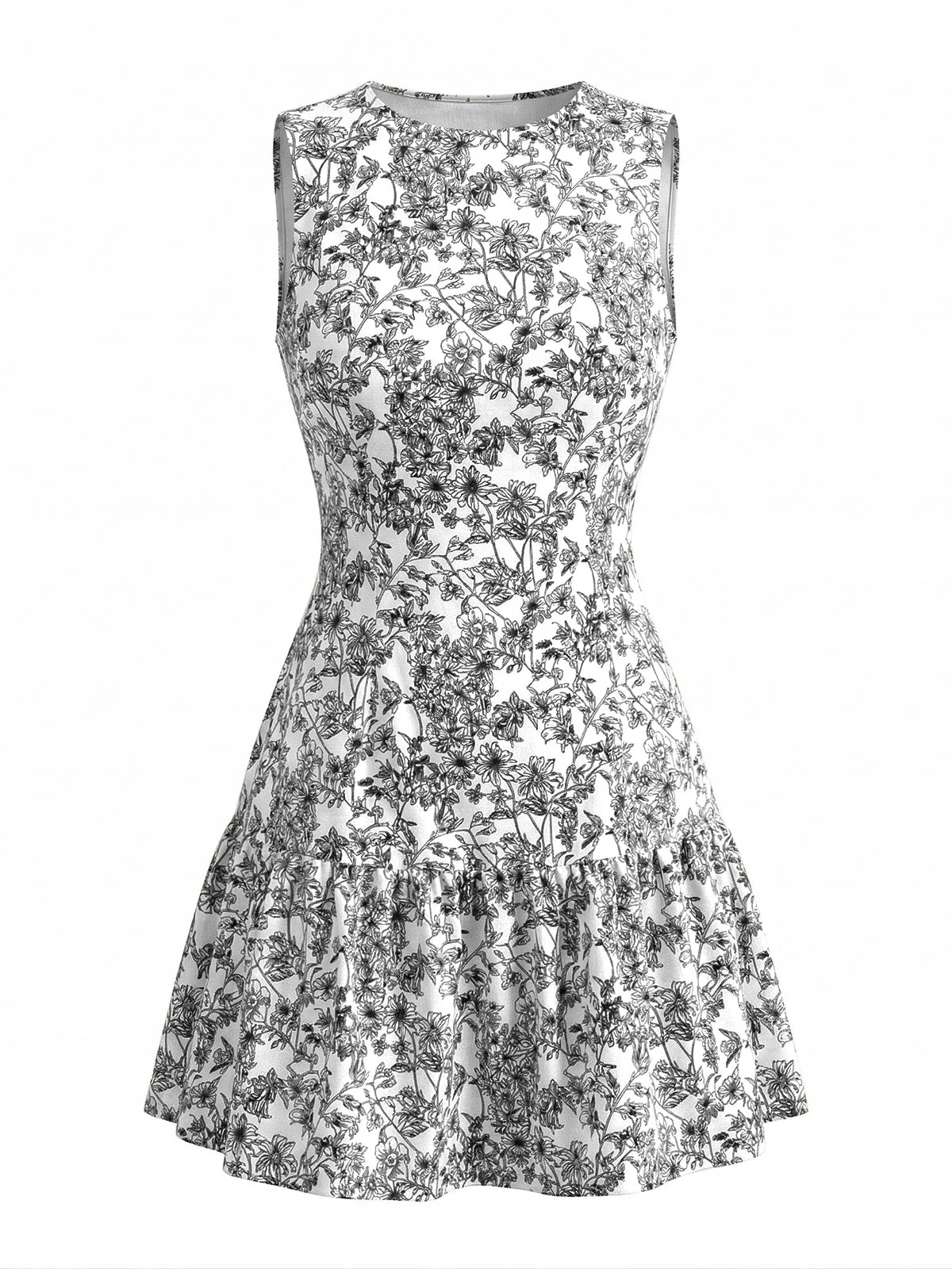 50er Ärmelloses Kleid mit Ditsy-Blumen und Rundhals - Image 4