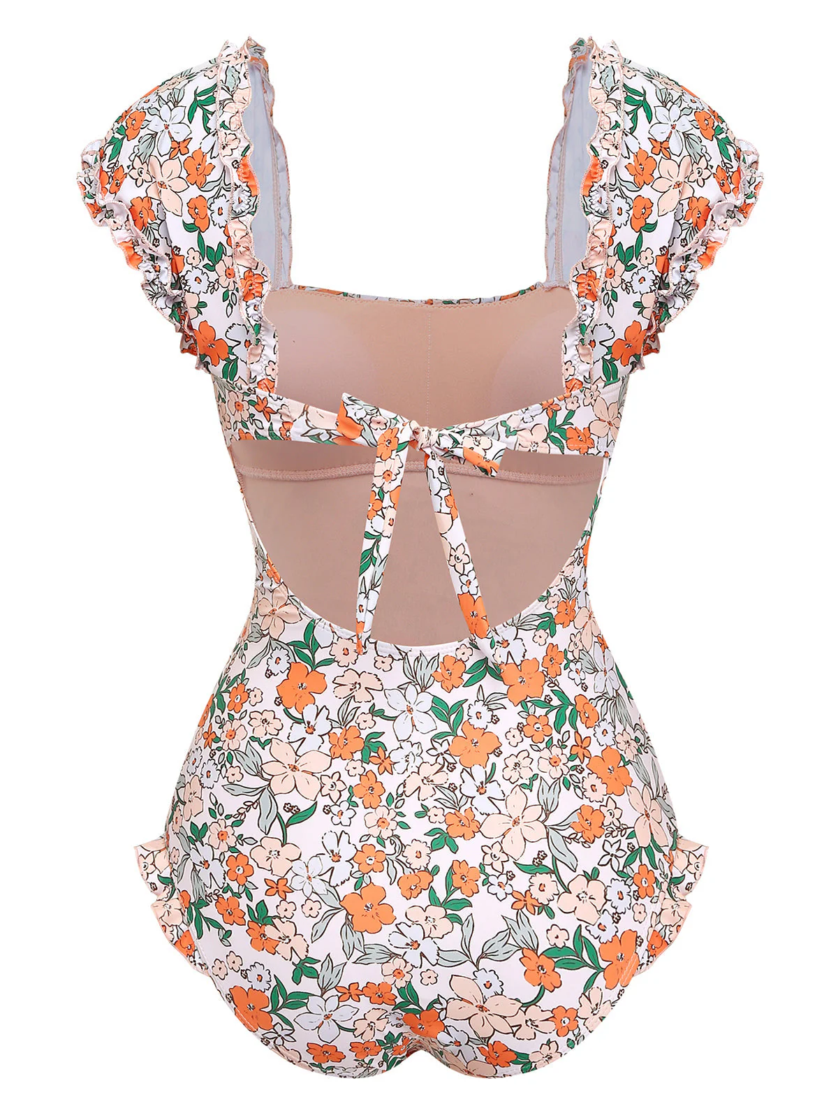 50er Badeanzug mit Blumen, Rüschen und Flügelärmeln - Image 3