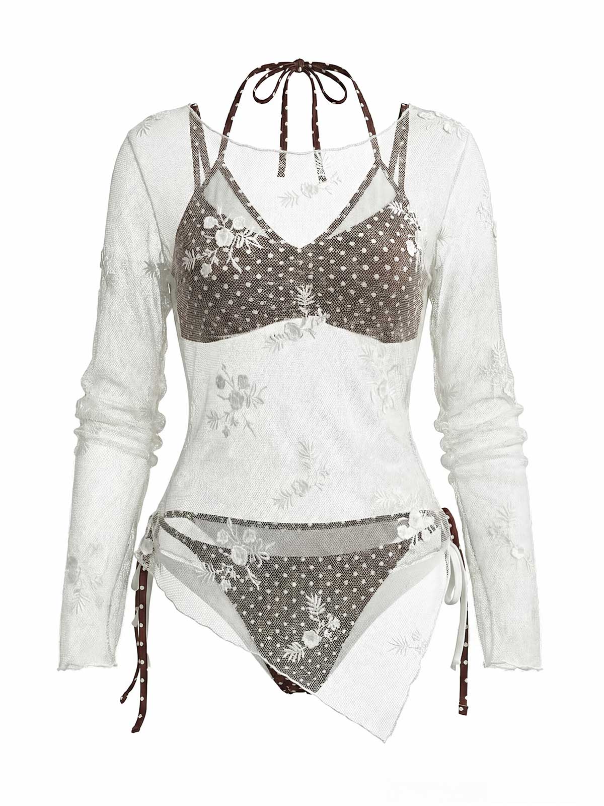 [Vorverkauf] 50er Bikini-Set & Cover-Up mit Polka-Dots und Blumenstickerei - Image 2