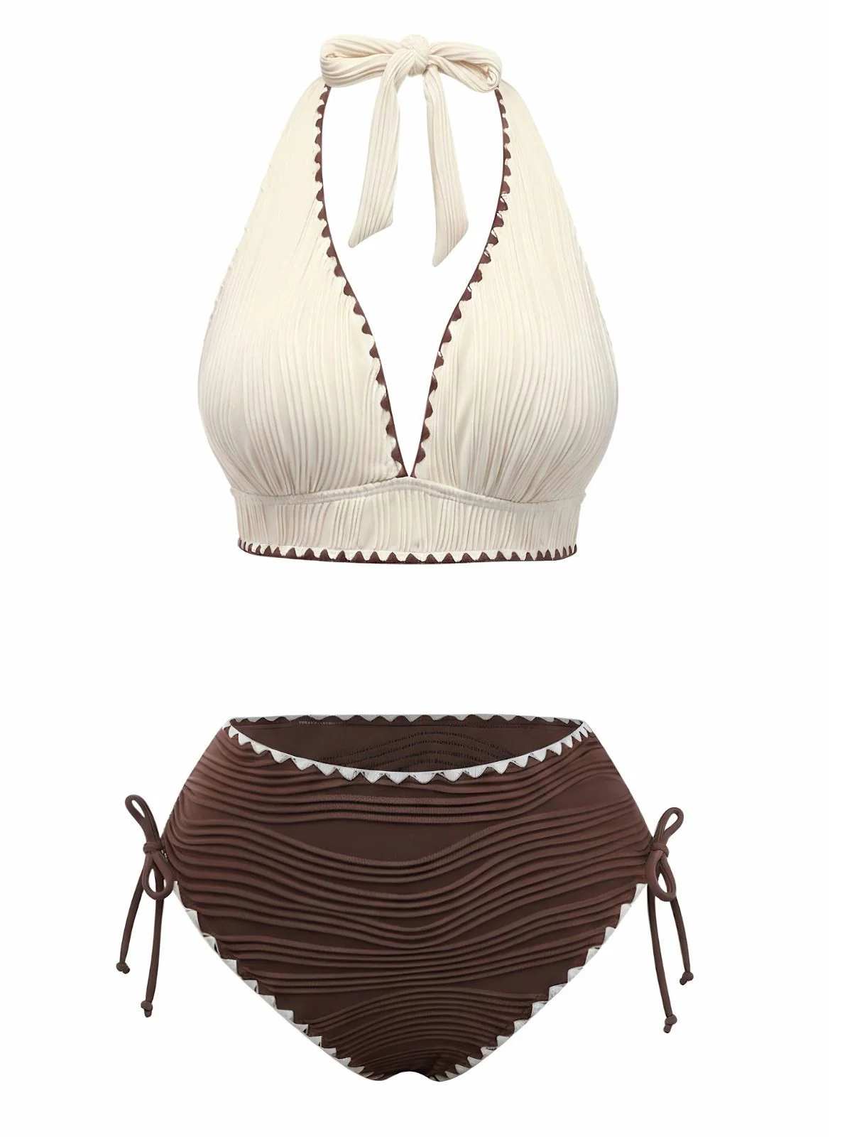 50er Bikini-Set mit Neckholder, hoher Taille und geripp - Image 2