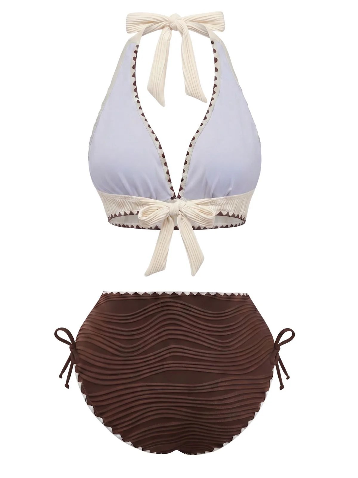 50er Bikini-Set mit Neckholder, hoher Taille und geripp - Image 3