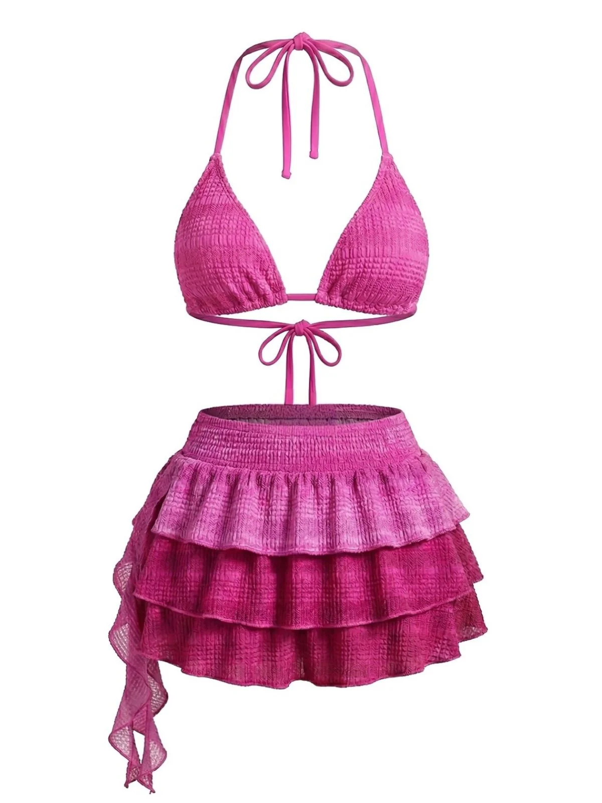 50er Bikini-Set mit Neckholder, Rüschen-Rock Cover-Up in Rosa - Image 4