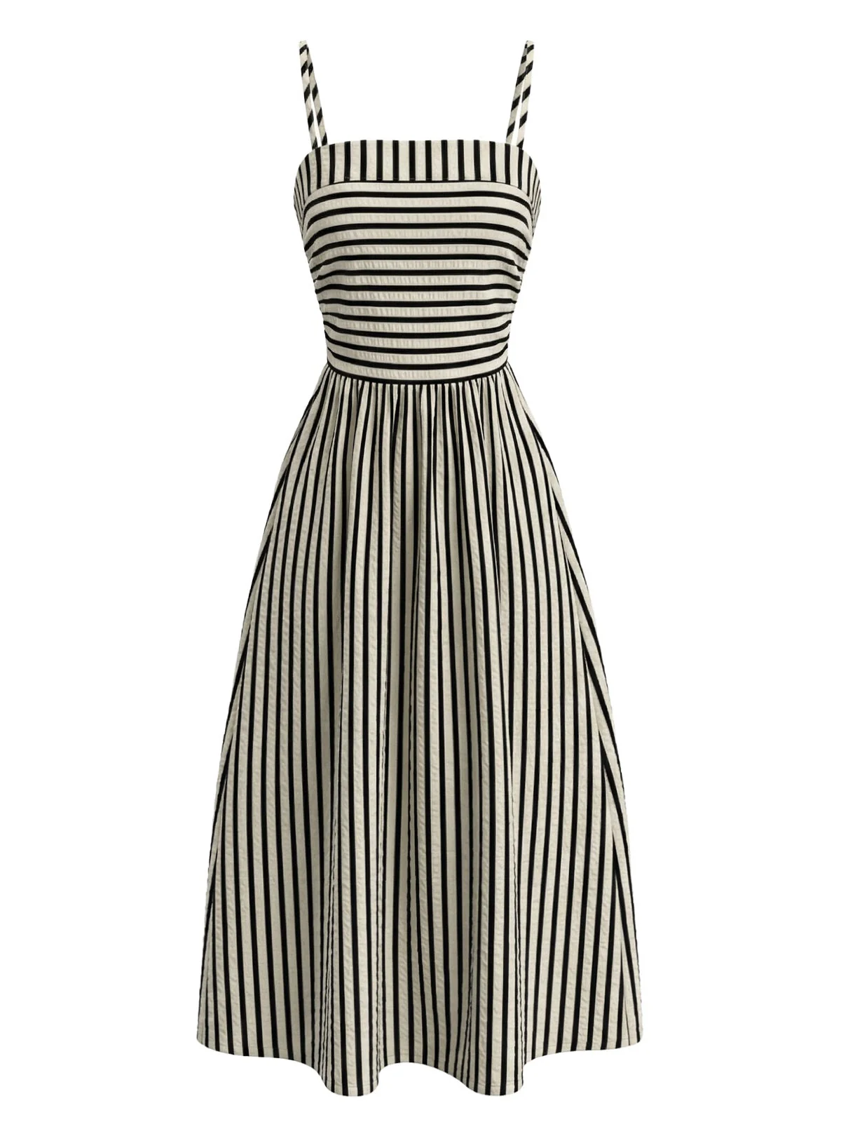 50er Kleid mit Spaghettiträgern und Streifen in Schwarz & Creme - Image 3