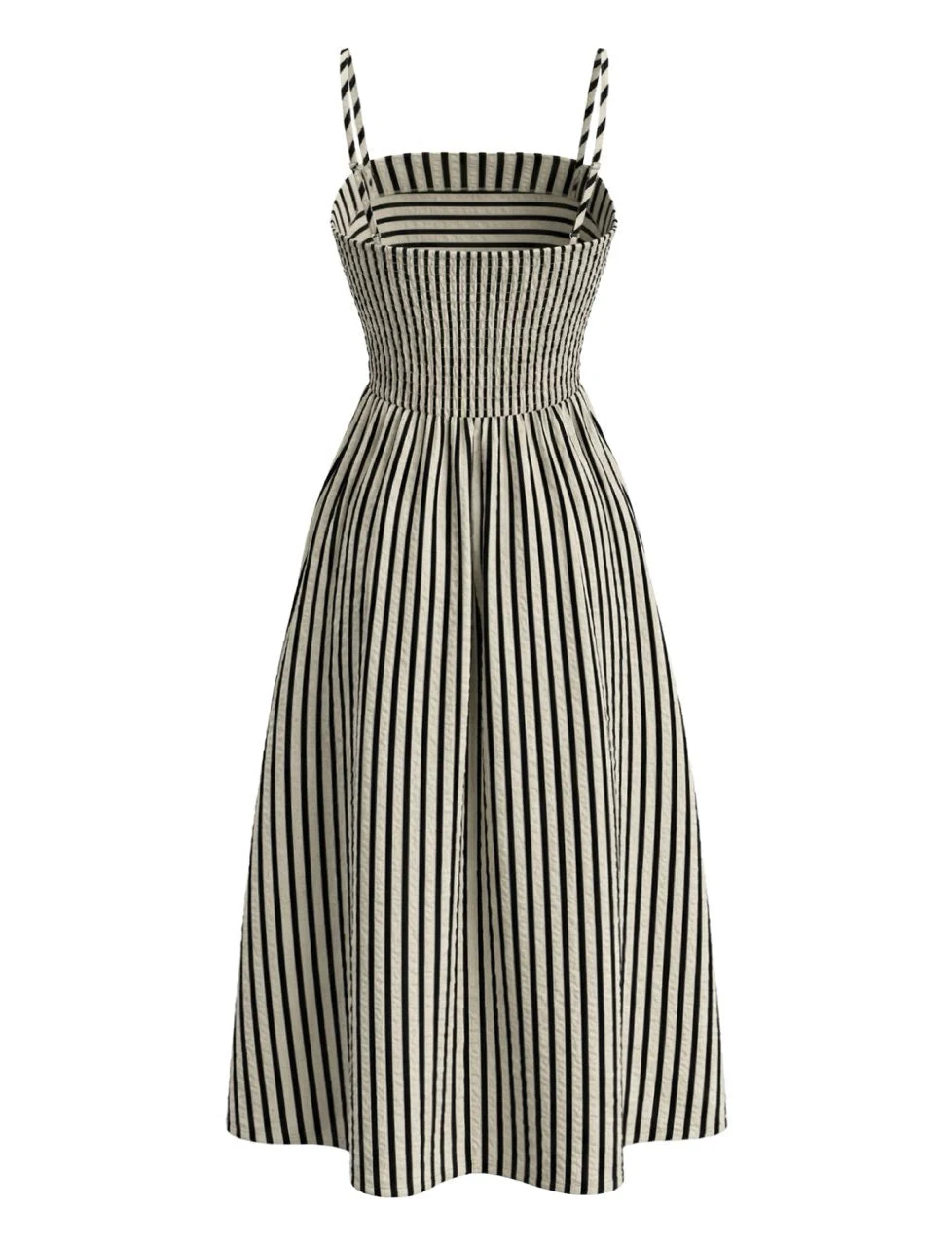 50er Kleid mit Spaghettiträgern und Streifen in Schwarz & Creme - Image 4