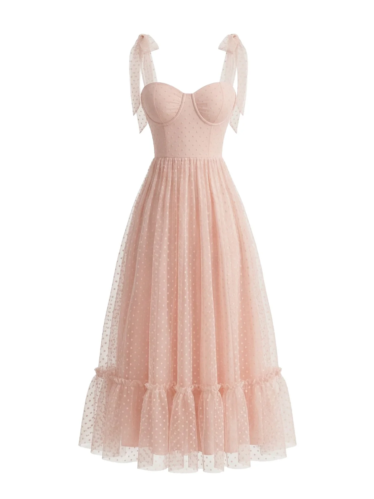 50er Maxikleid mit Polka-Dots und Puffärmeln in Dunkelrosa - Image 3