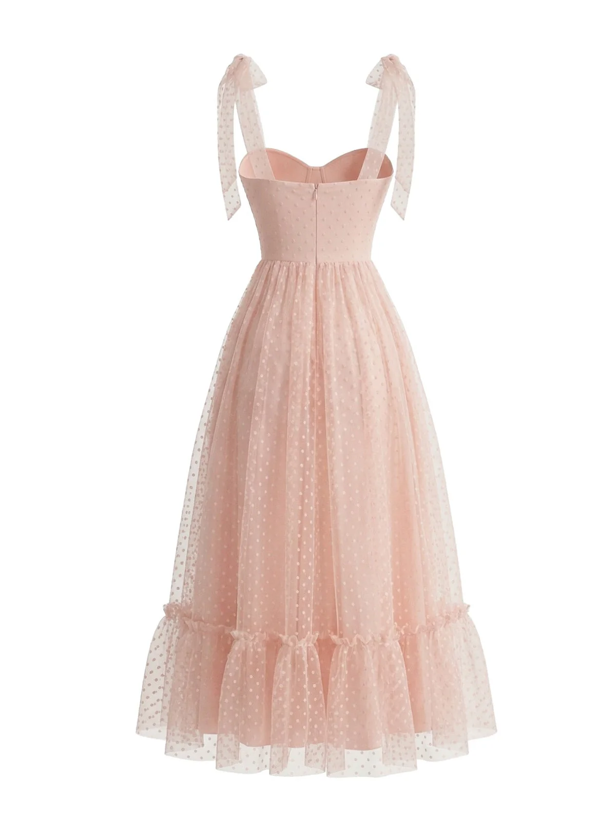 50er Maxikleid mit Polka-Dots und Puffärmeln in Dunkelrosa - Image 4