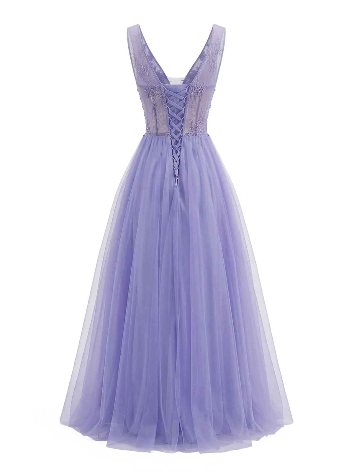 50er Maxikleid mit V-Ausschnitt, Tüll und bestickt in Lila - Image 2