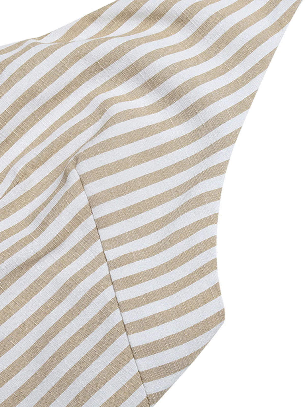 50er Romper mit Neckholder, Streifen und geraffter Taille in Beige - Image 10