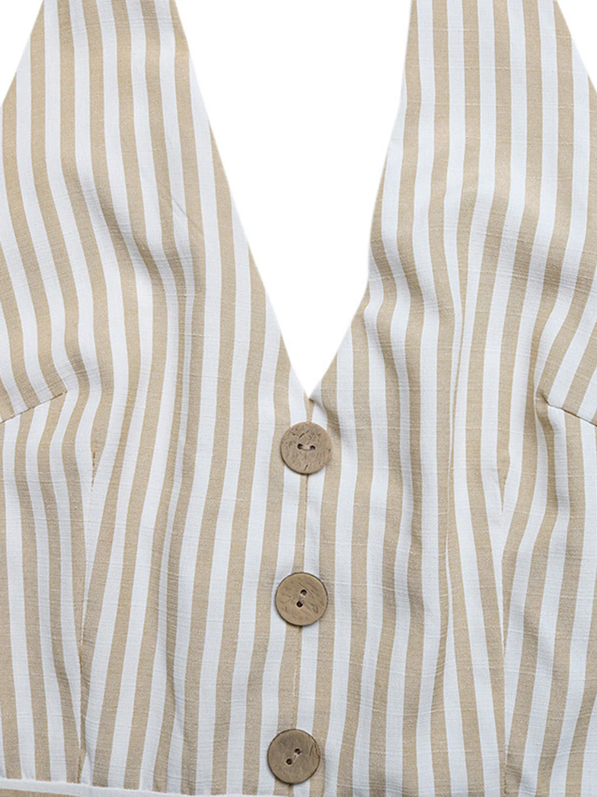50er Romper mit Neckholder, Streifen und geraffter Taille in Beige - Image 8