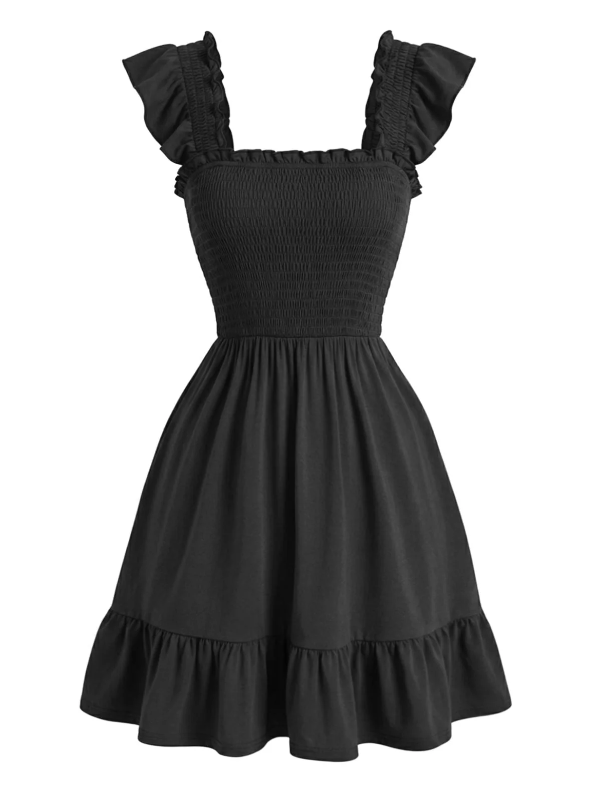 50er Smockkleid mit eckigem Ausschnitt und Rüschenärmel - Image 4