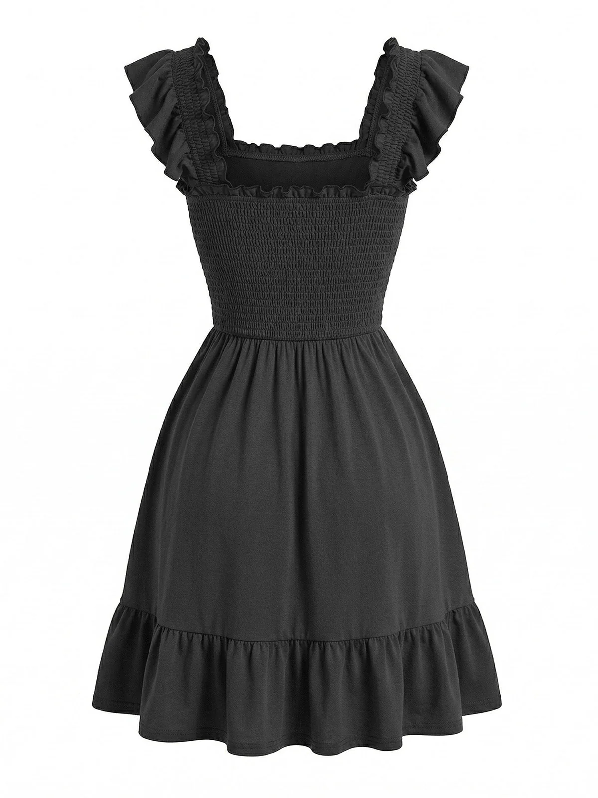 50er Smockkleid mit eckigem Ausschnitt und Rüschenärmel - Image 5