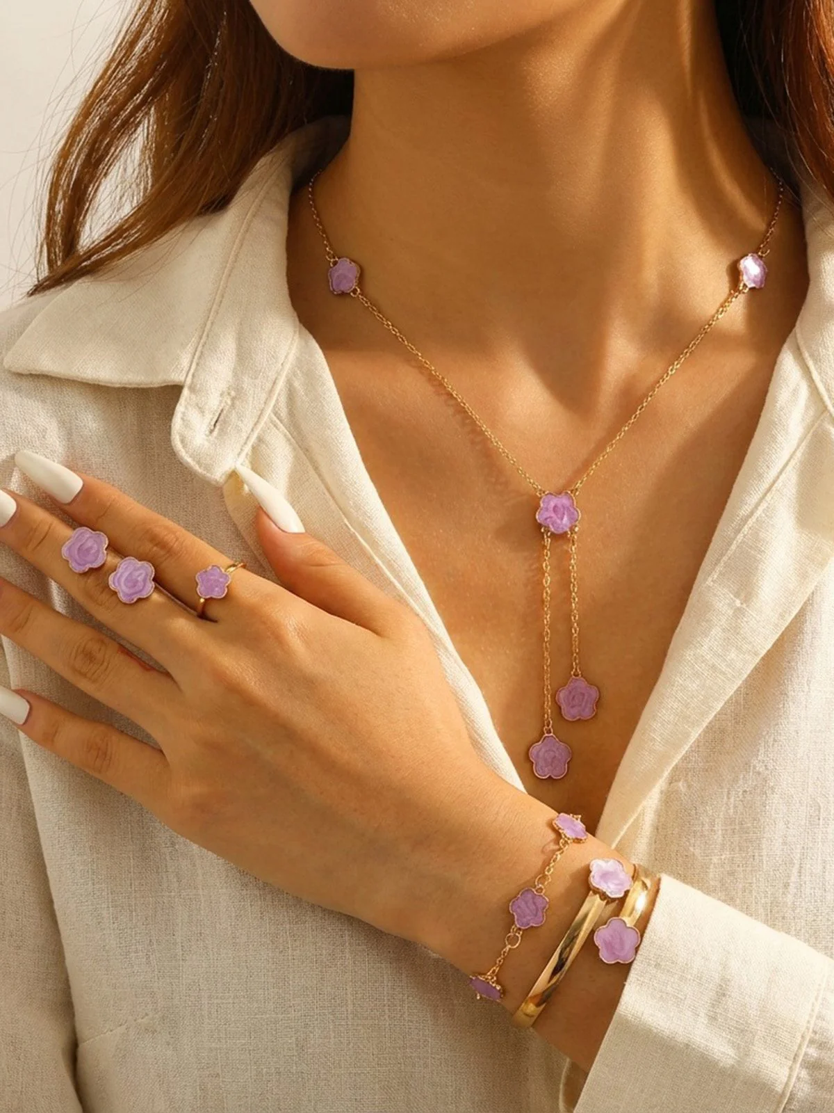 5PCS Fünfblättrig Blume Schmuck Set - Image 3
