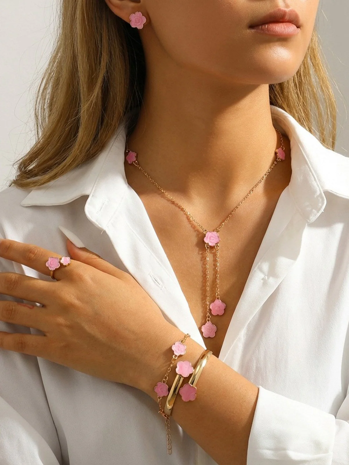 5PCS Fünfblättrig Blume Schmuck Set - Image 5