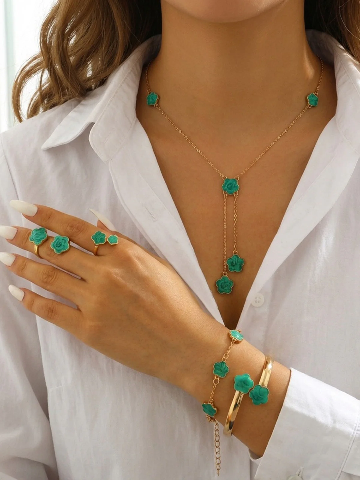 5PCS Fünfblättrig Blume Schmuck Set - Image 7