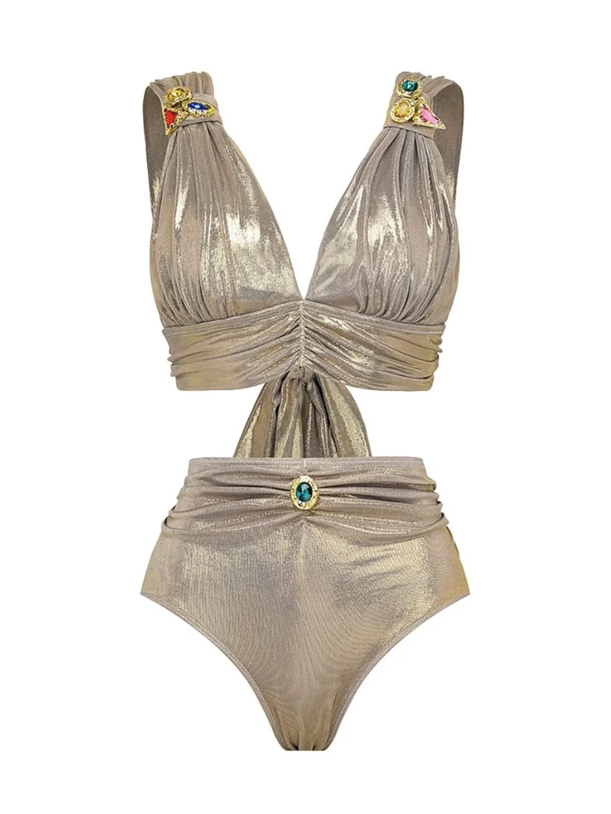 5PCS Gold 1980er Verziert Metallisch Ägyptisch-Inspiriert Bikini Set - Image 4