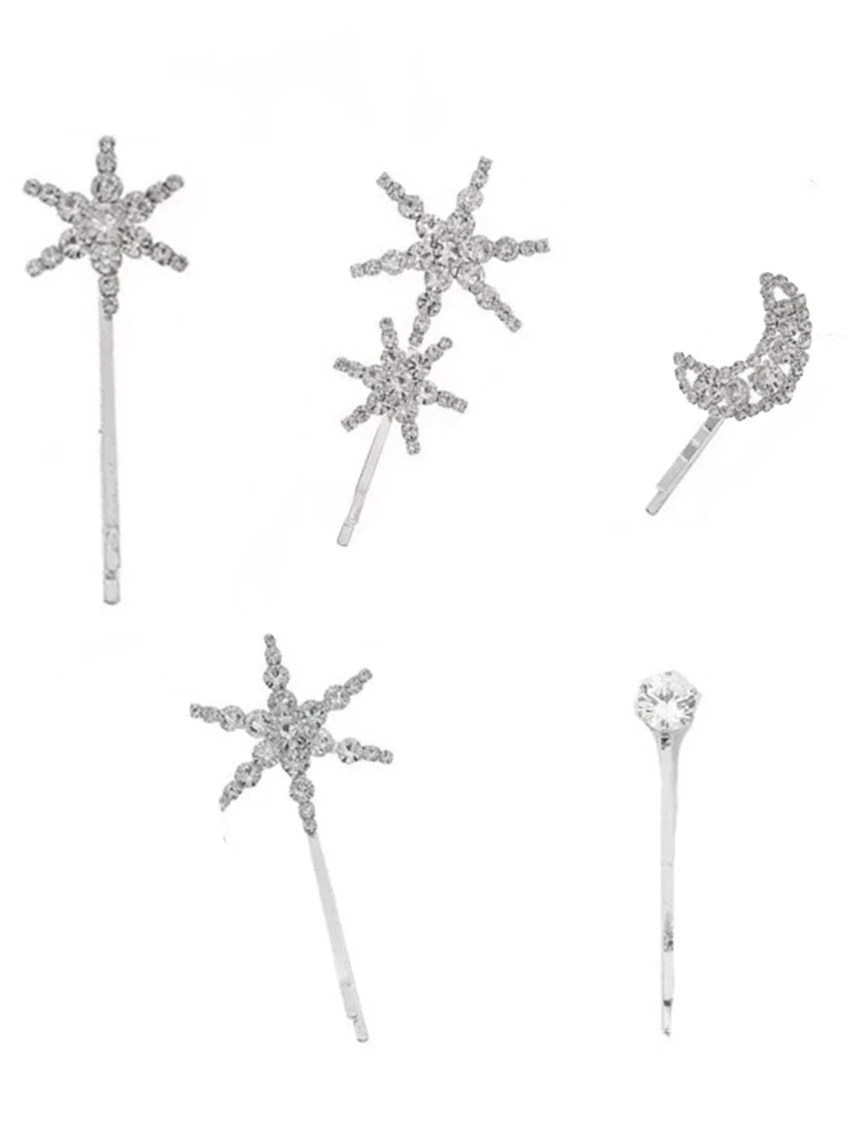 5PCS Silber Kristall Stern Mond Haarspange Set