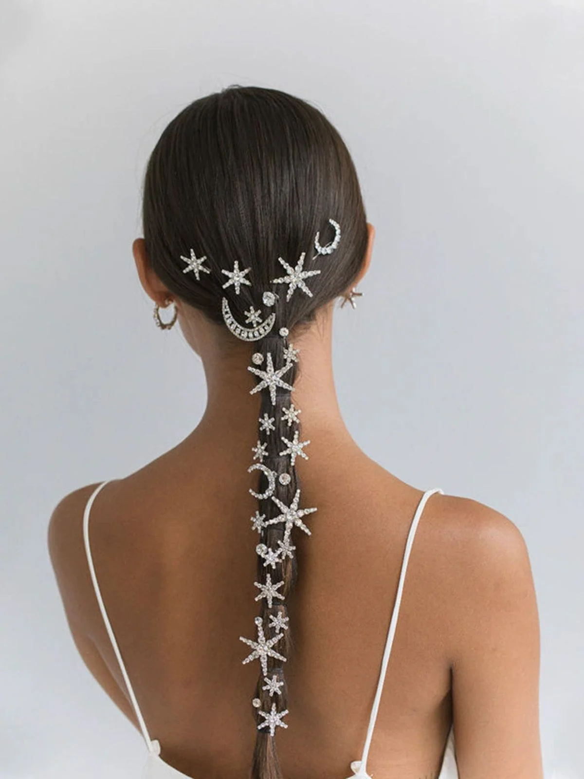5PCS Silber Kristall Stern Mond Haarspange Set - Image 2