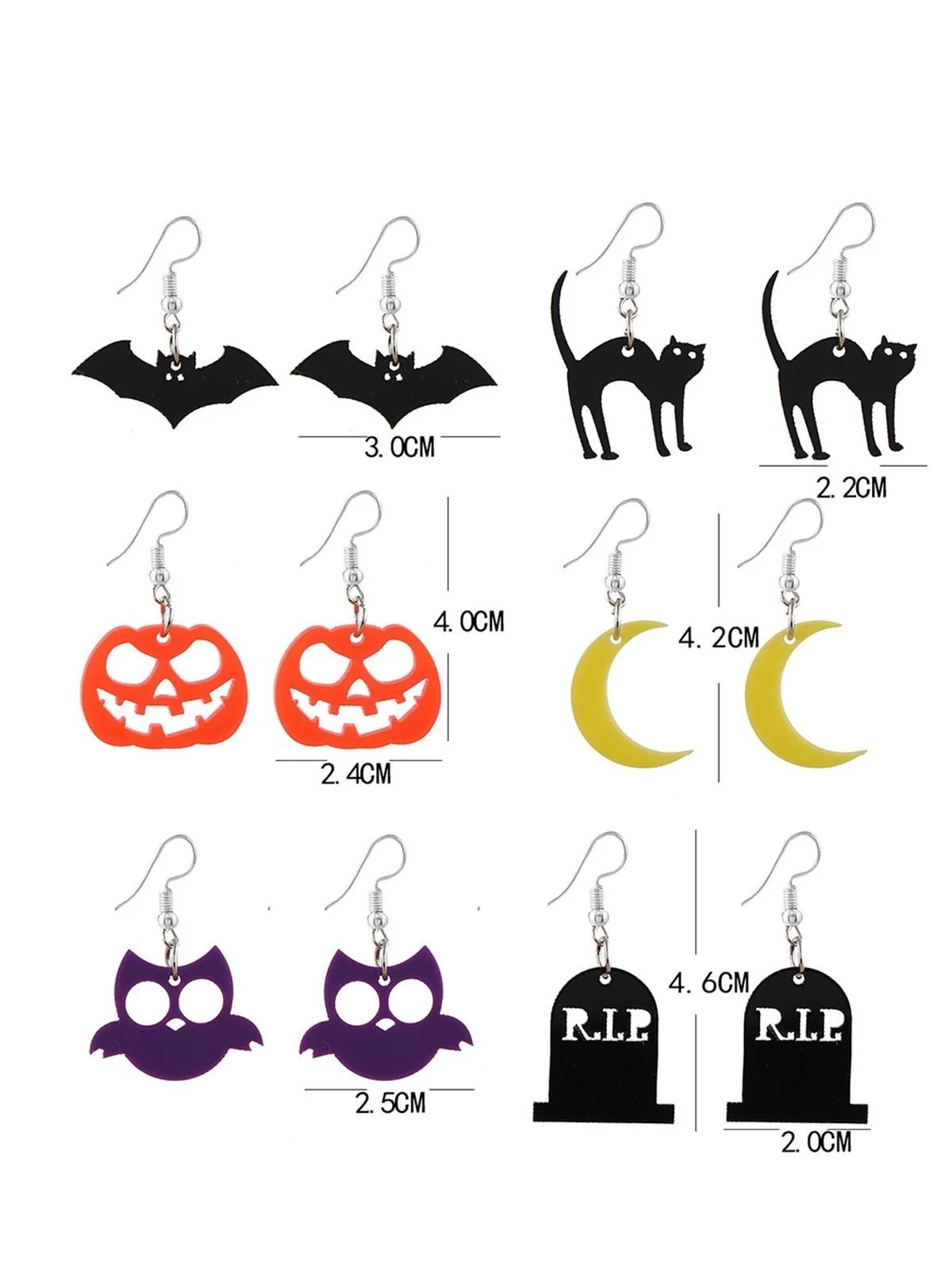 6 Paar Halloween Katze Fledermaus Kürbis Mond Eule Geist Ohrringe Set - Image 2