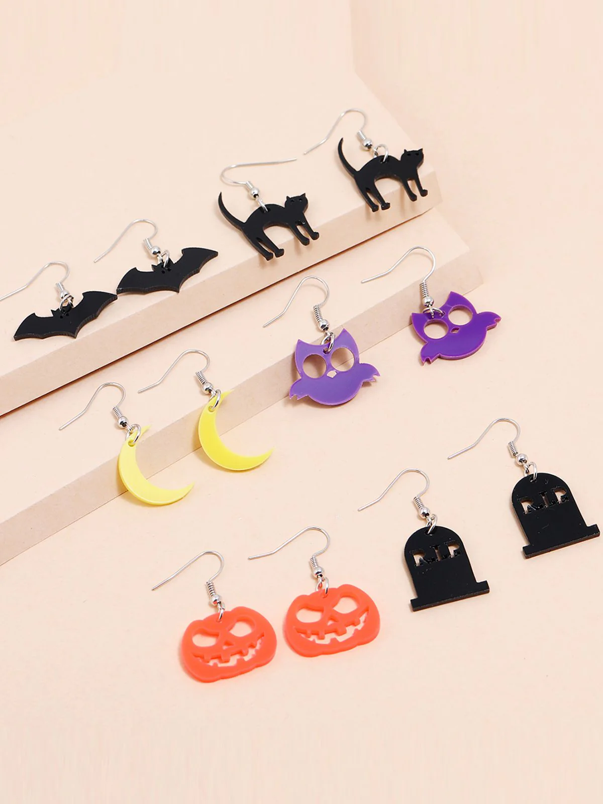 6 Paar Halloween Katze Fledermaus Kürbis Mond Eule Geist Ohrringe Set - Image 3