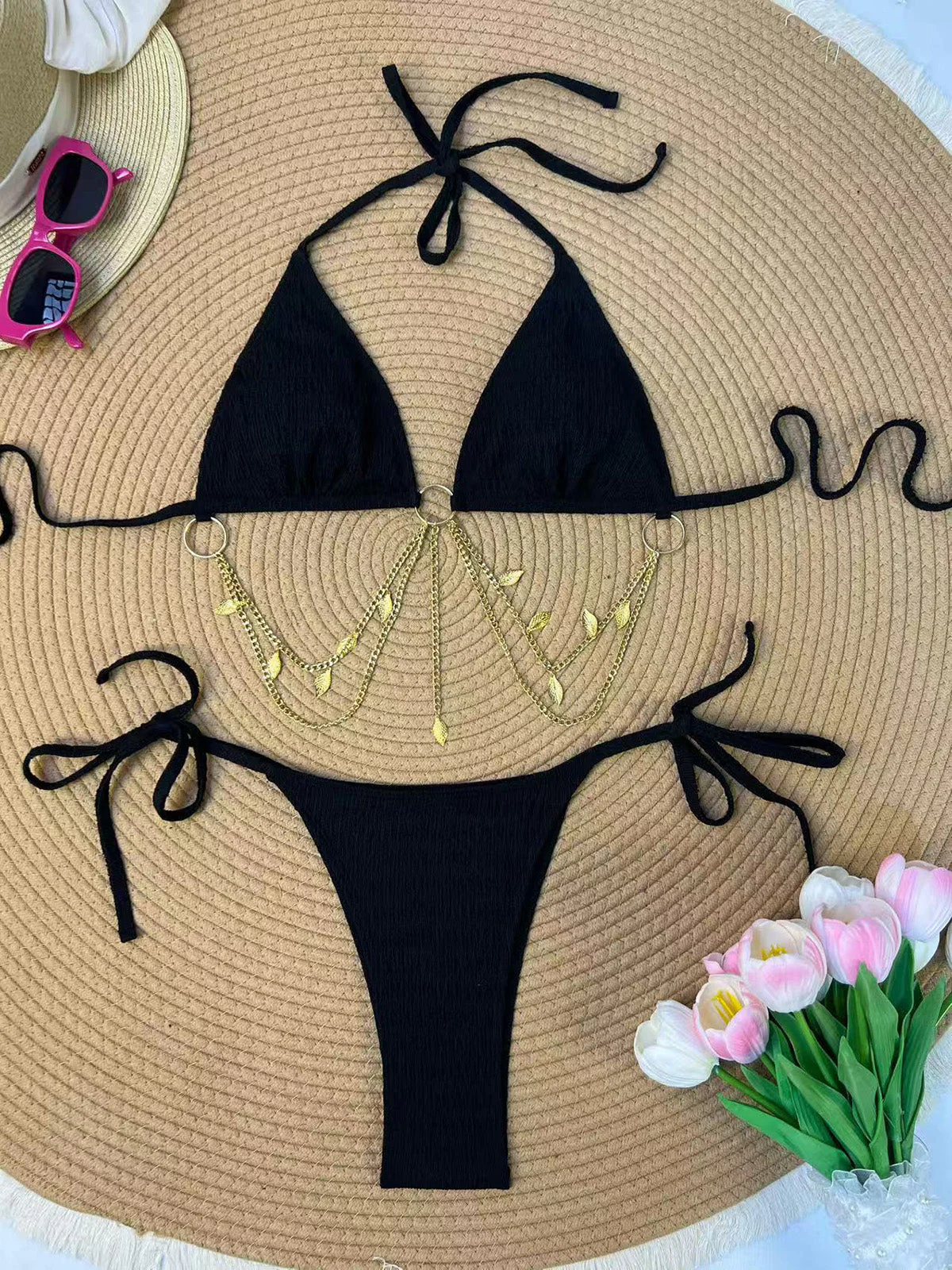 60er Bikini-Set mit Goldkette und gerippt - Image 3