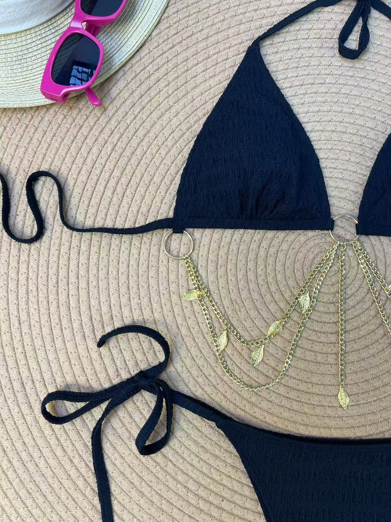 60er Bikini-Set mit Goldkette und gerippt - Image 4