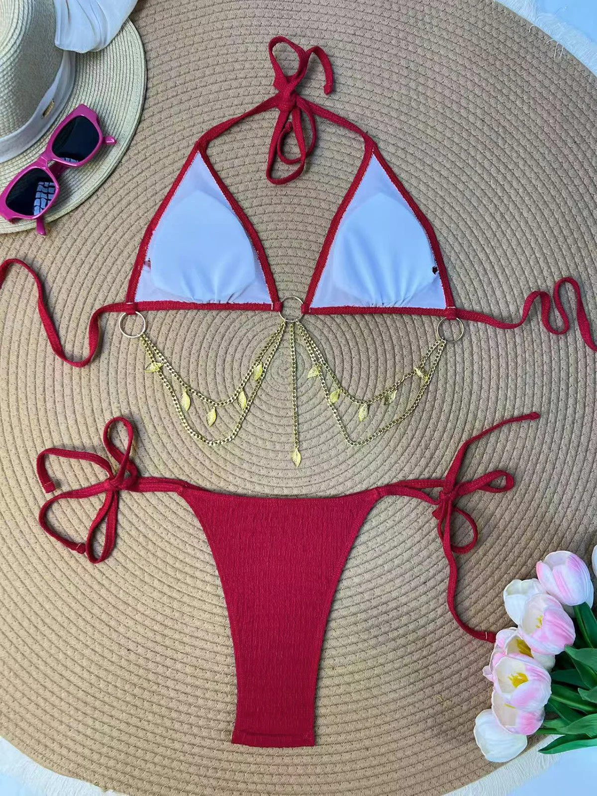 60er Bikini-Set mit Goldkette und gerippt - Image 7
