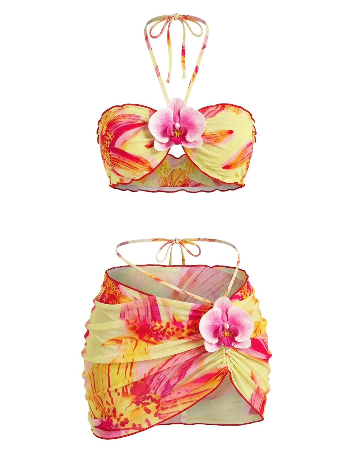 60er Bikini-Set mit Neckholder, Blumen-Print und figurbetontem Cover-Up - Image 3