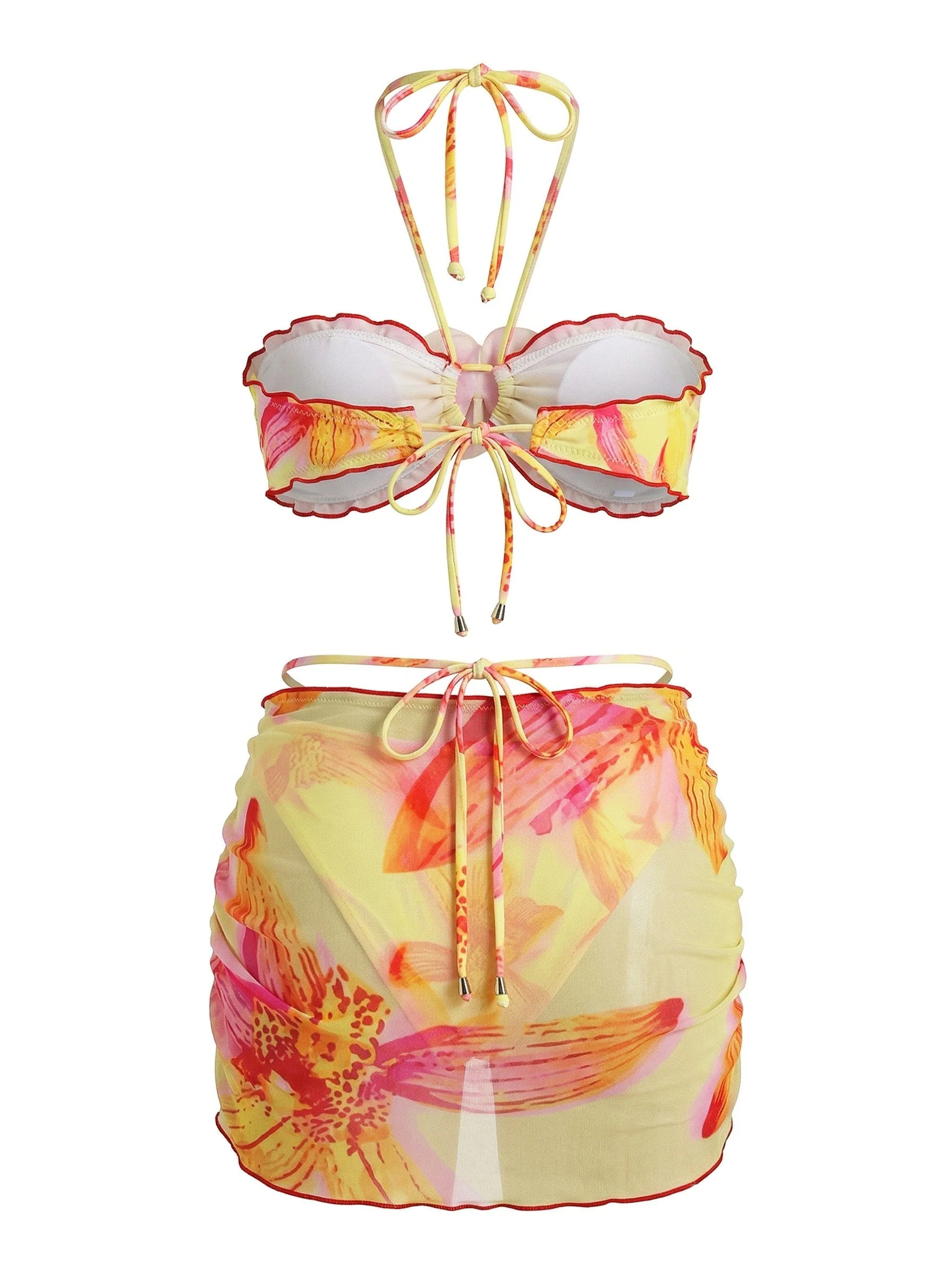 60er Bikini-Set mit Neckholder, Blumen-Print und figurbetontem Cover-Up - Image 4
