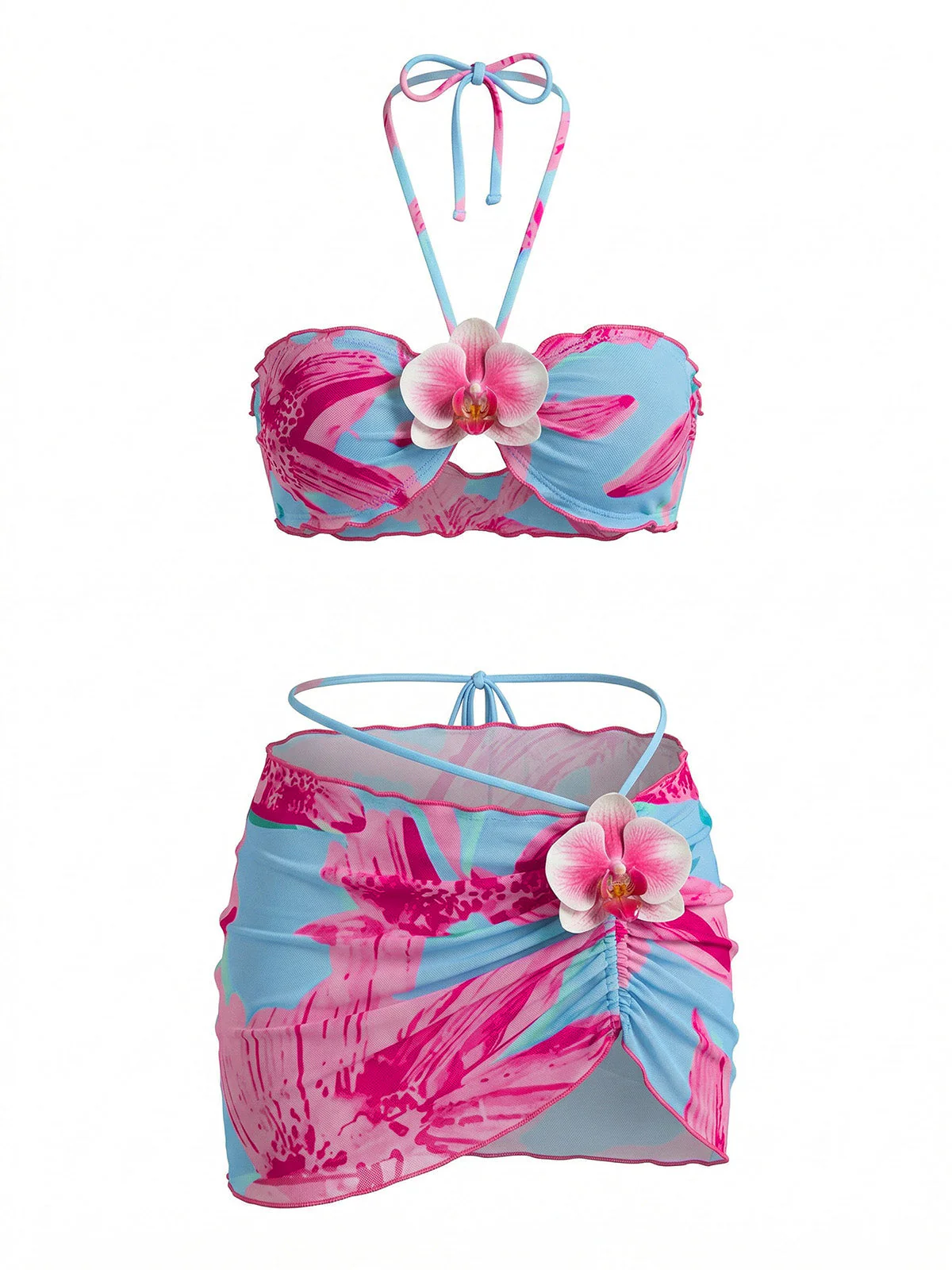 60er Bikini-Set mit Neckholder, Blumen-Print und figurbetontem Cover-Up - Image 6